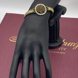 Vintage Gold Plated Tree of Life Crystal Accent Bracelet